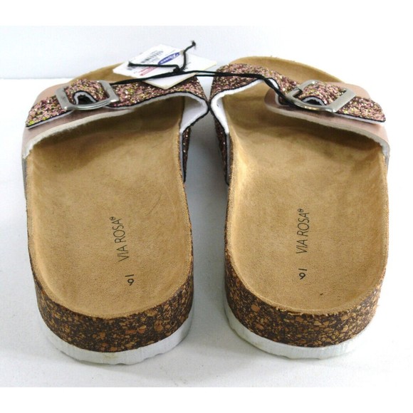 NWT Via Rosa Women's Footbed slide Sandals Size 6 Rose gold bling buckle slip on - Picture 5 of 7